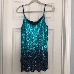 12PM by Mon Ami teal/navy ombré sequined tank top. Solid back - size S